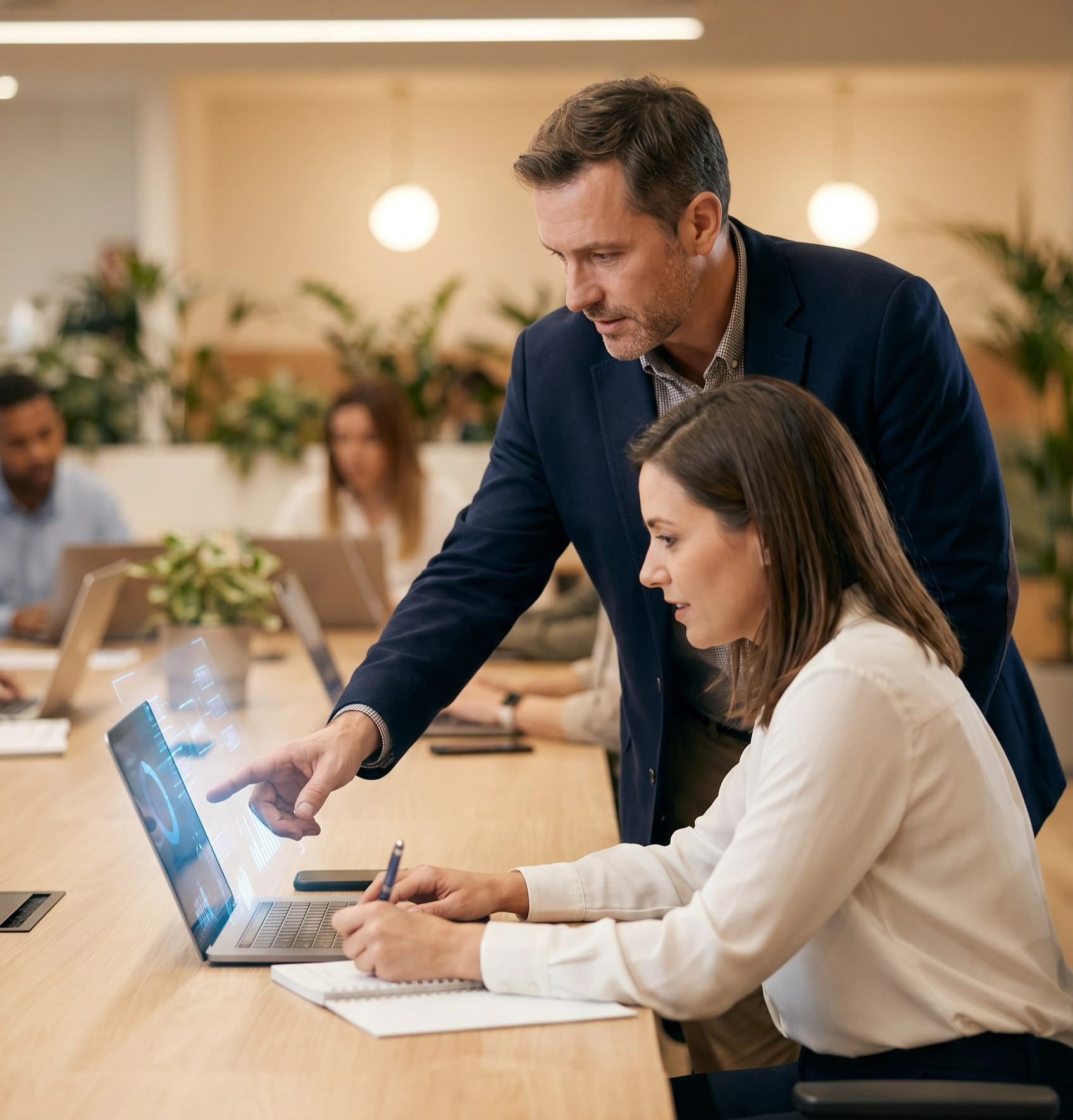 Business professionals reviewing AI strategy